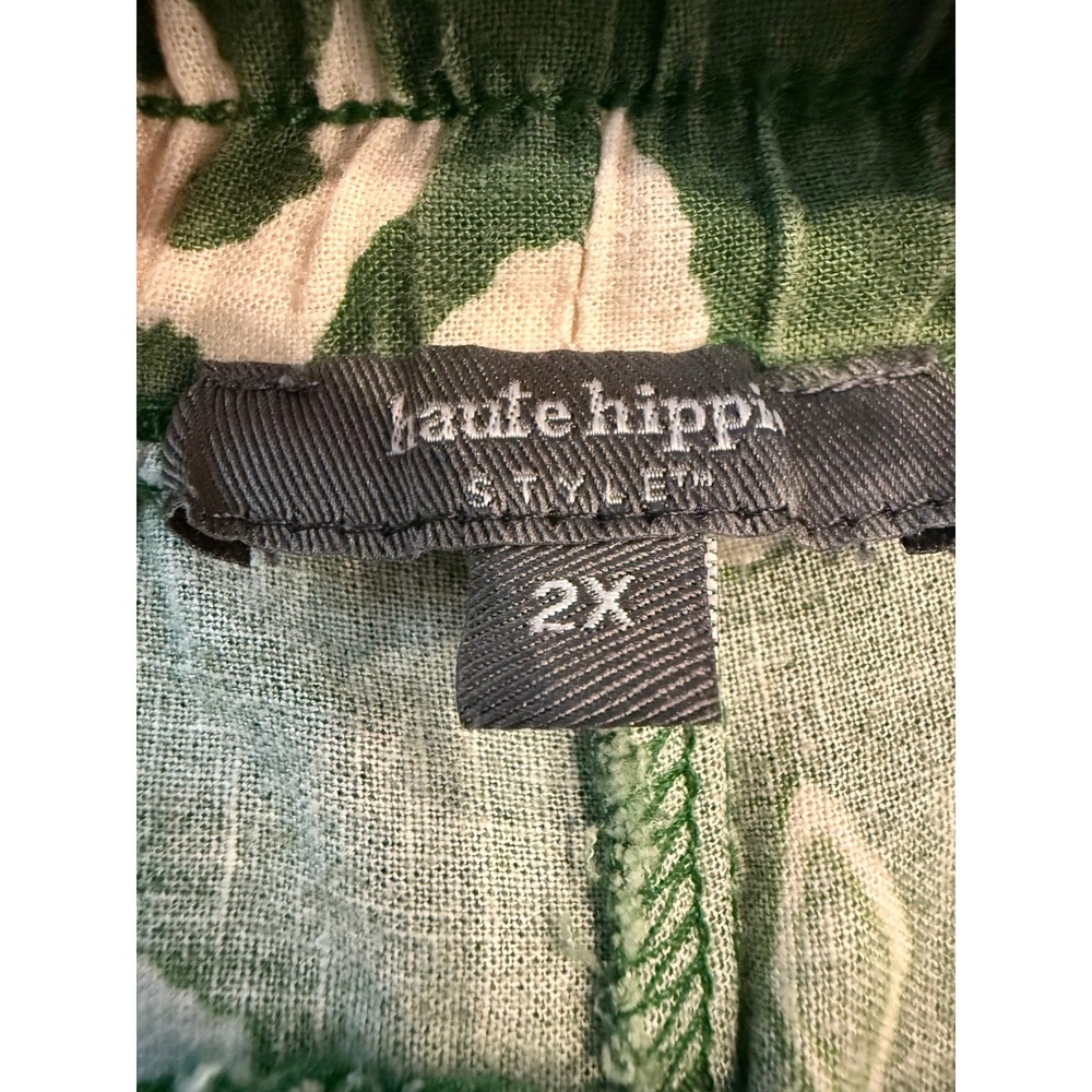 Haute Hippie Style Green Ikat Wide Leg Boho‎ Pants Plus Size 2X Elastic Waist - Picture 7 of 9